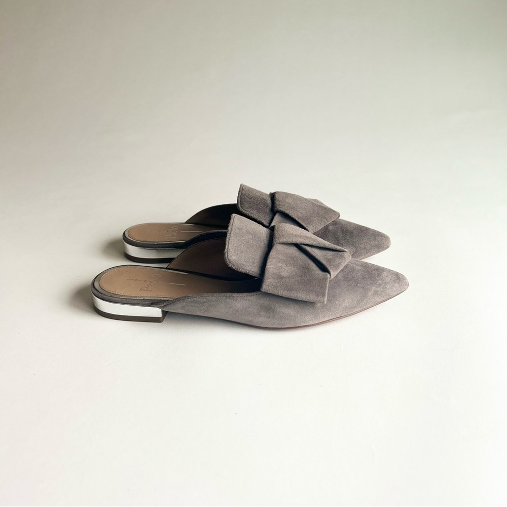 Linea Paolo Grey Suede Genuine Leather Point Toe Bow Mules size 7 - Picture 2 of 14
